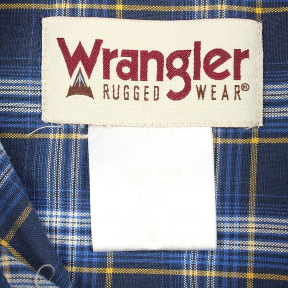 Wrangler Rugged Wear Shirt Mens Large Blue Plaid Long Sleeve Western Fit - Picture 3 of 8